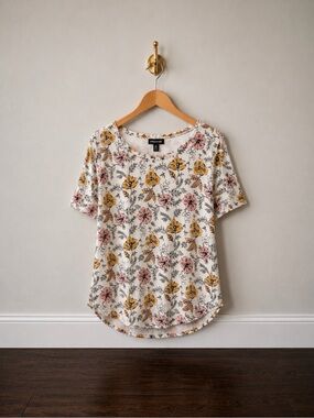 Premise White Short Sleeve Tee with Yellow & Pink Floral Print